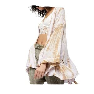 Free People FP One Sasha Tie Dye Kimono Top Lavender Brown XS S Boho Festival